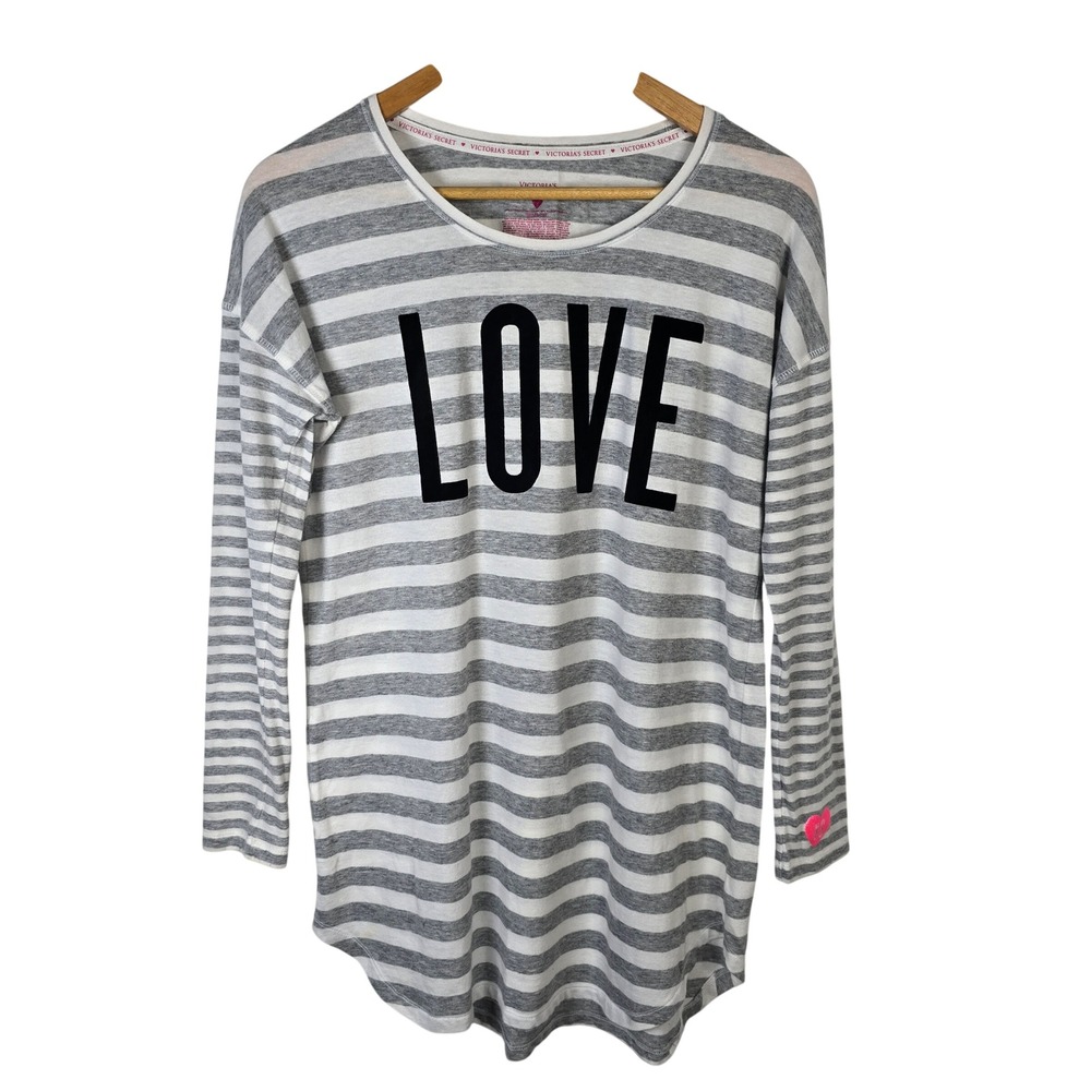Victoria's Secret LOVE Striped Long Sleeve Top‎ Sleep Shirt XS